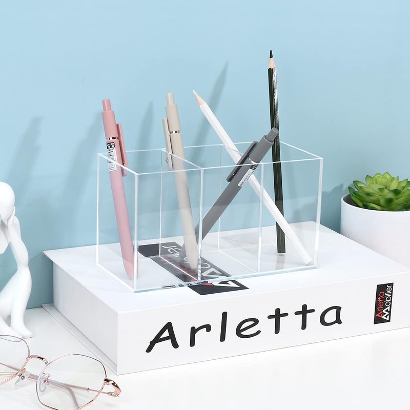 Uquelic Acrylic Pen Holder - Clear Pencil Holder Desk Organiser Makeup Brush Holder Pen Pot Organiser for Office, School, Household Supplies (16.8 x 7.6 x 9.5 cm) - Image 5