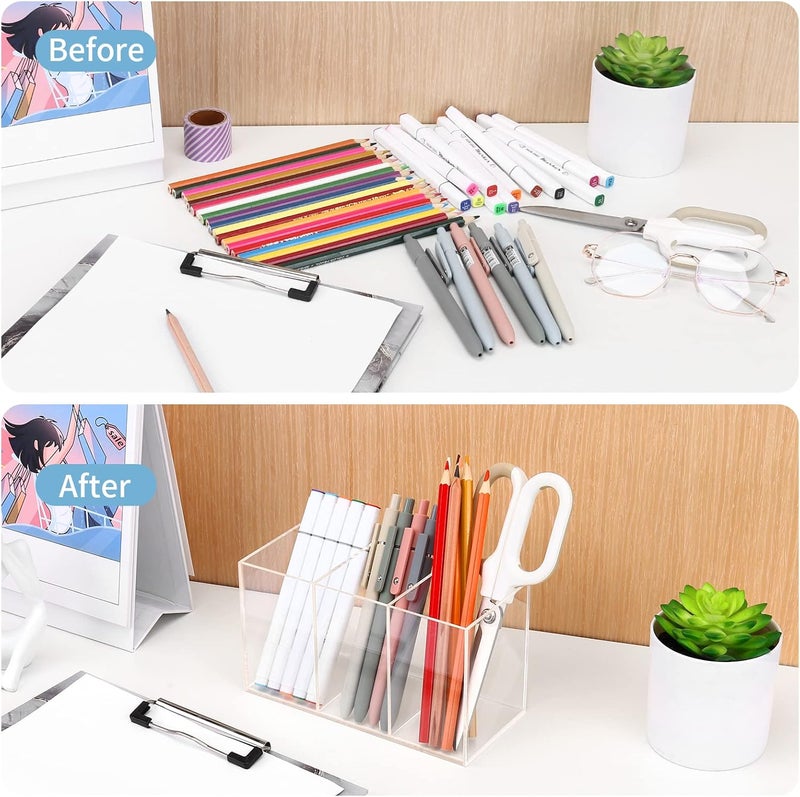 Uquelic Acrylic Pen Holder - Clear Pencil Holder Desk Organiser Makeup Brush Holder Pen Pot Organiser for Office, School, Household Supplies (16.8 x 7.6 x 9.5 cm) - Image 4