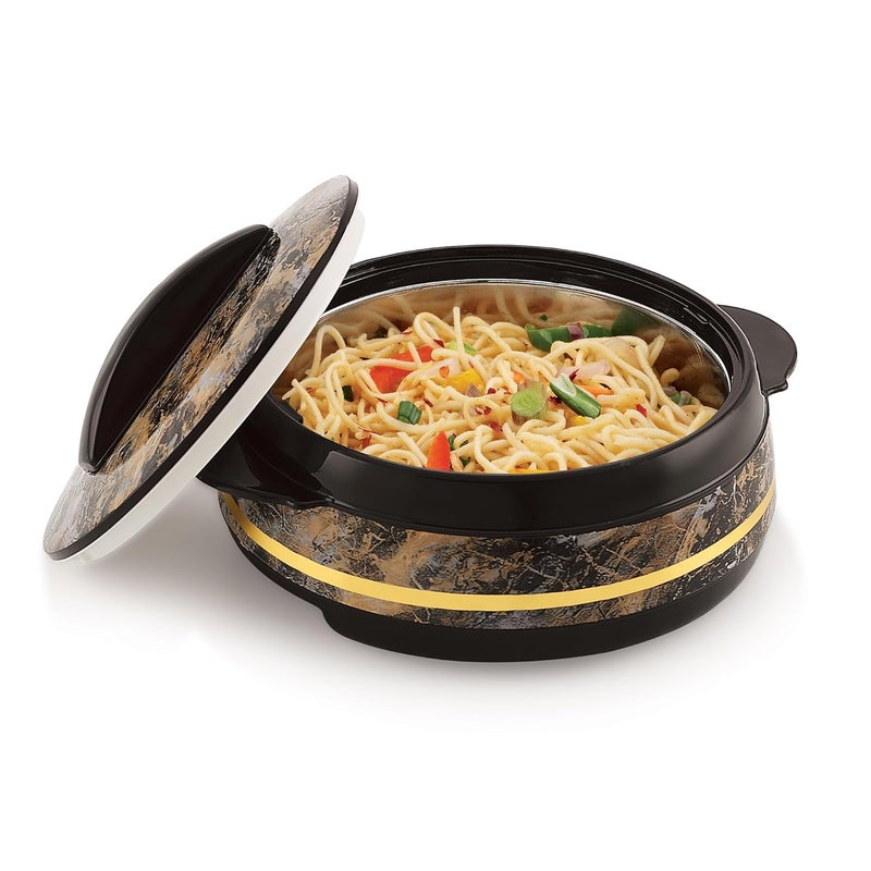 Liza طقم هدايا LIZA Palazio 3 قطع طقم كسرولة بتشطيب رخام دائري مع داخل من الفولاذ المقاوم للصدأ | معزول PU | خالي من BPA | مقاوم للروائح | درجة غذائية | مثالي للطعام الساخن والبارد (1200 مل + 1600 مل + 2000 مل) (أسود) - Image 2