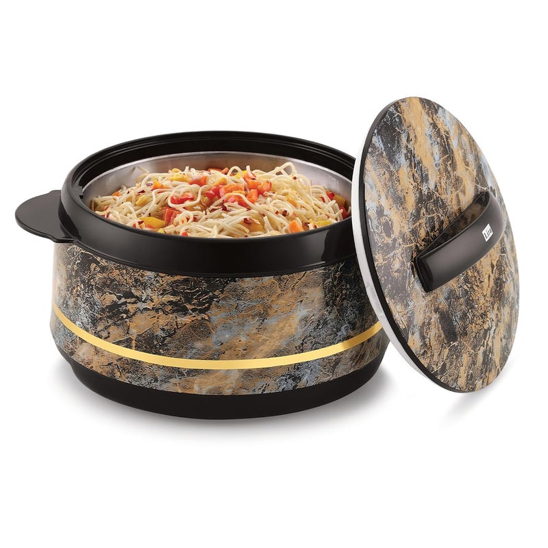 Liza طقم هدايا LIZA Palazio 3 قطع طقم كسرولة بتشطيب رخام دائري مع داخل من الفولاذ المقاوم للصدأ | معزول PU | خالي من BPA | مقاوم للروائح | درجة غذائية | مثالي للطعام الساخن والبارد (1200 مل + 1600 مل + 2000 مل) (أسود) - Image 3