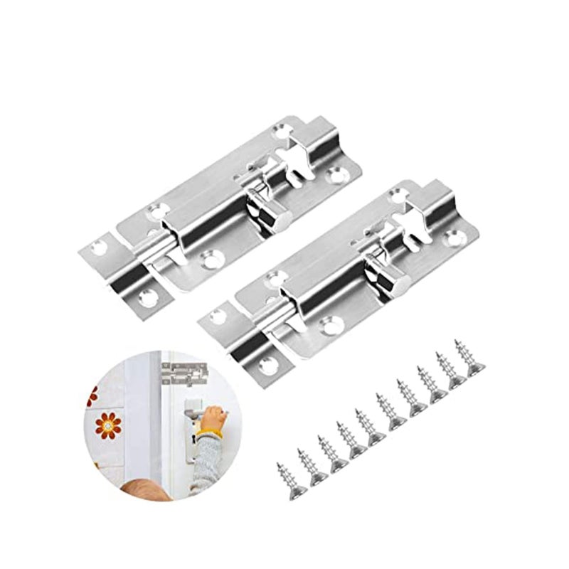 SOLARAE Door Bolt Lock Sliding Latch Lock with Screws 3 Inch Stainless Steel Sliding Latch Lock - 2 Pack Door Bolt Barrel Sliding Latch Lock Catch Latch Slide Bolt for All Type of Internal Doors - Image 1