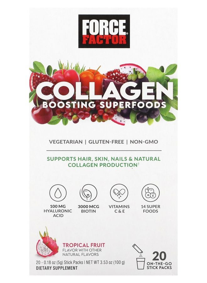 Force Factor Collagen Boosting Superfoods Tropical Fruit 20 Stick Packs 0.18 oz (5 g) Each
