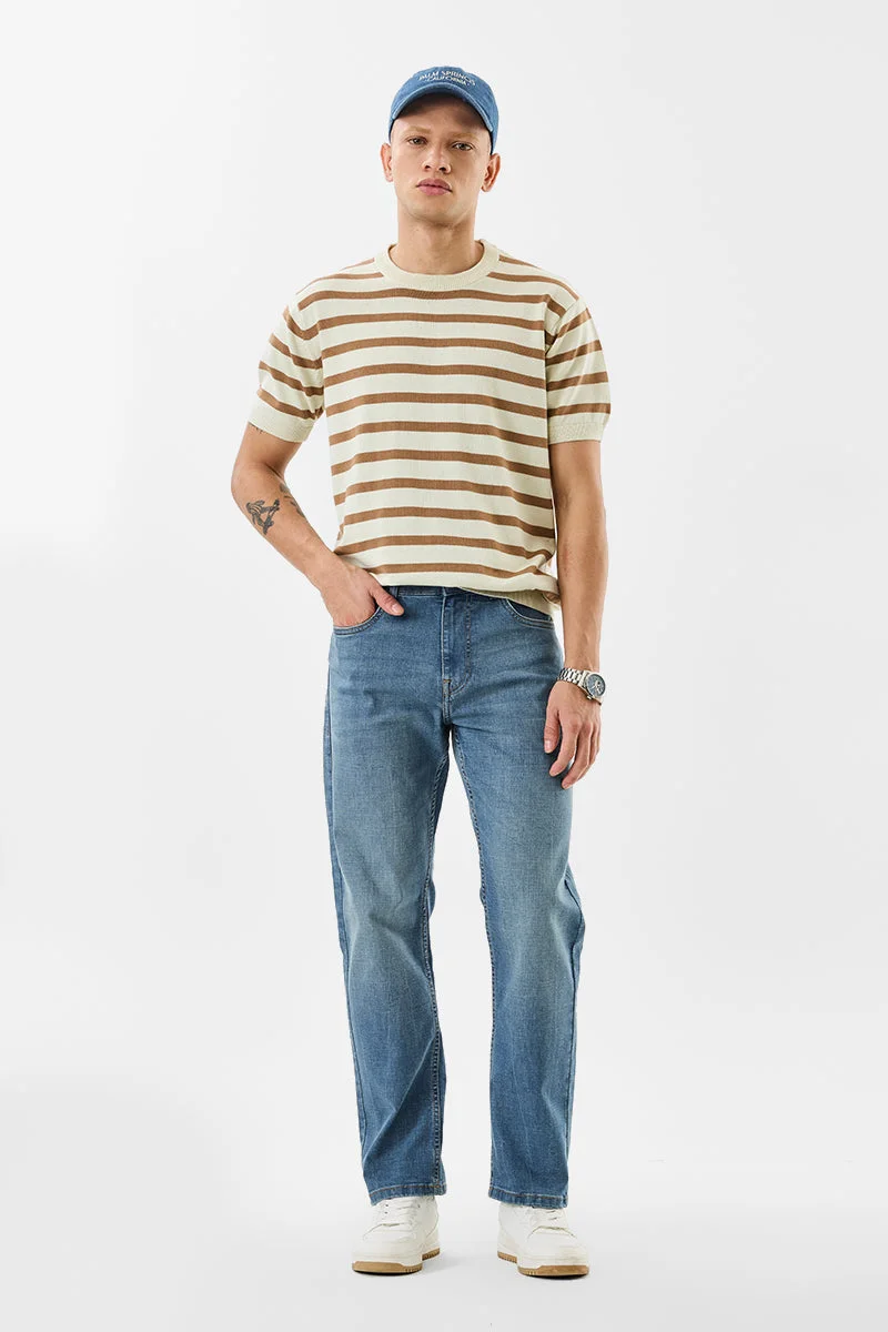 SNITCH Blue Textured Slim Fit Casual Jeans