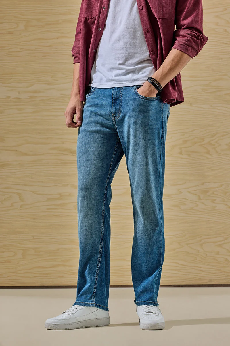 SNITCH Blue Textured Slim Fit Casual Jeans