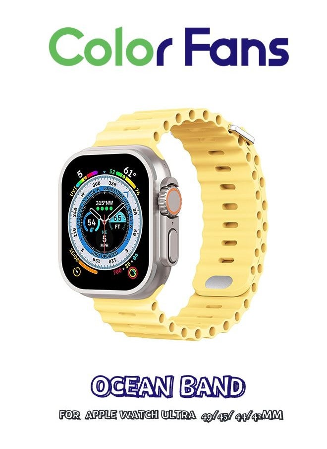 Color Fans - Soft Silicone Ocean Sports Strap Compatible Apple Watch Ultra 49mm 45mm 44mm 42mm for Men Women, Adjustible Watch Band for Apple Watch Ultra/SE/Series 9/8/7/6/5/4/3/2/1 - Sunglow - Image 1