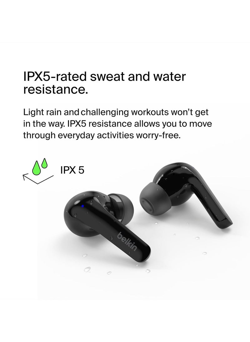 Belkin SoundForm™ Motion True Wireless Earbuds, Noise Cancelling Ear Buds with Wireless Charging Case & Dual Microphone - IPX5 Water Resistant Bluetooth Headphones for iPhone & Samsung - Image 4