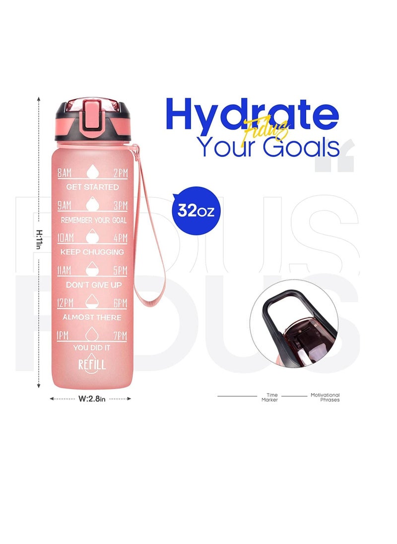 TYCOM - Water Bottle 1L Gym Bottle Sport Bottle Motivational Sports Bottle with Time Marker Leakproof Drinking Sport Gym Water Bottles for Fitness Gym Outdoor Handle Straw Pink. - Image 1