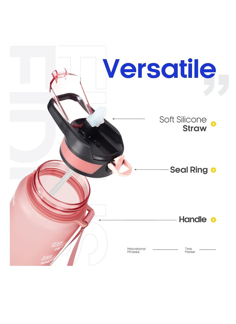 TYCOM - Water Bottle 1L Gym Bottle Sport Bottle Motivational Sports Bottle with Time Marker Leakproof Drinking Sport Gym Water Bottles for Fitness Gym Outdoor Handle Straw Pink. - Image 1