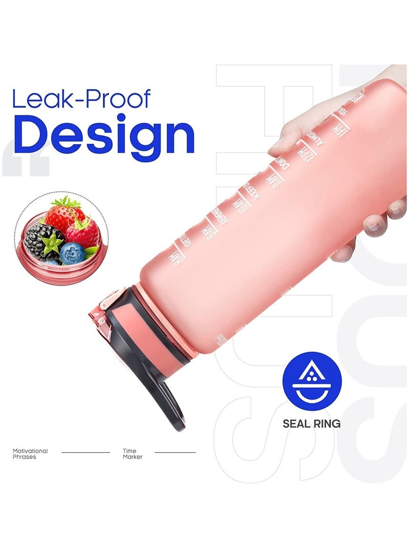 TYCOM - Water Bottle 1L Gym Bottle Sport Bottle Motivational Sports Bottle with Time Marker Leakproof Drinking Sport Gym Water Bottles for Fitness Gym Outdoor Handle Straw Pink. - Image 1
