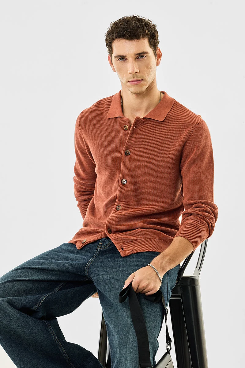 SNITCH Regular Fit Knitted Polo Cardigan