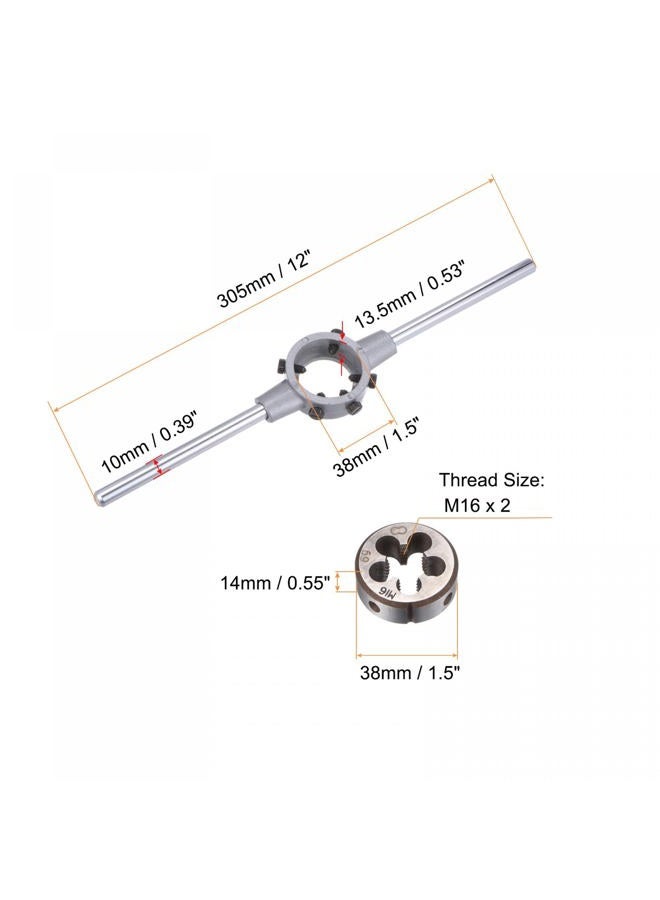 uxcell Die Stock Handle Wrench Set, M16 x 1.5 Threading Round Die and 38mm (Fit M12-M16 Dies) Holder Adjustable Wrench Hand Tool - Image 2