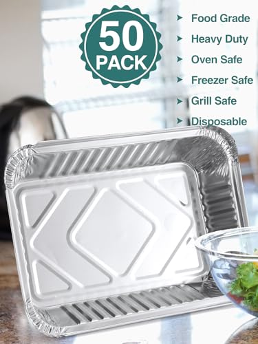 NEEBAKE 50 Pack 8x6 Disposable Aluminum Pans with Lids Aluminum-Foil-Pans-Tin-Foil-Baking-Pans-Tin-Trays-Food-To-Go-Containers-for-Meal-Prep-Cooking-Roasting-Heating-Takeout - Image 3