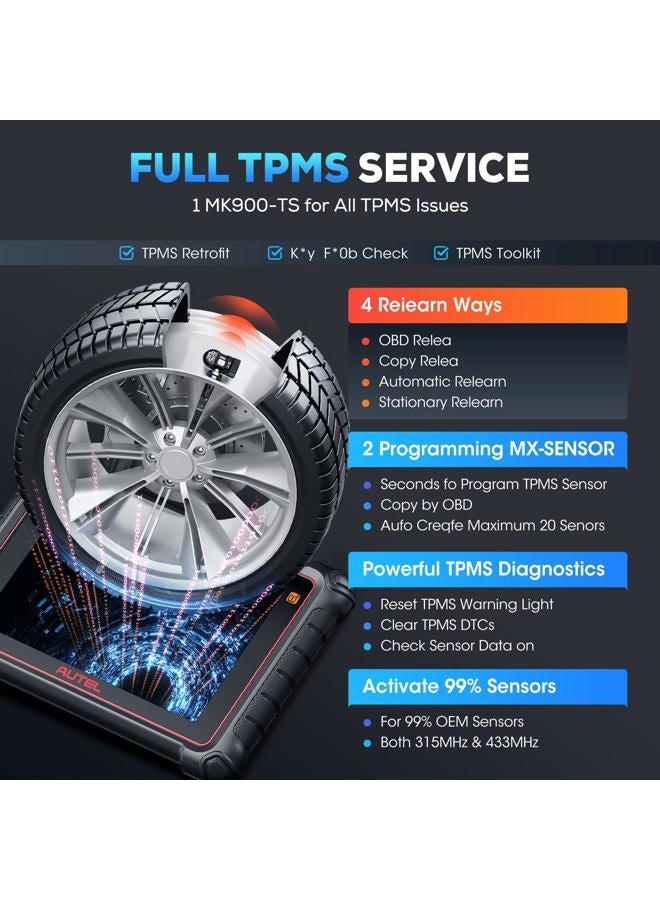 Autel Maxicom MK900-TS, 2025 MK900TS TPMS Scan Tool up of MX900TS MK808S-TS MX808S-TS, Full TPMS Function, 3000+ Test, 40+ Service, OE Full Diagnose - Image 5