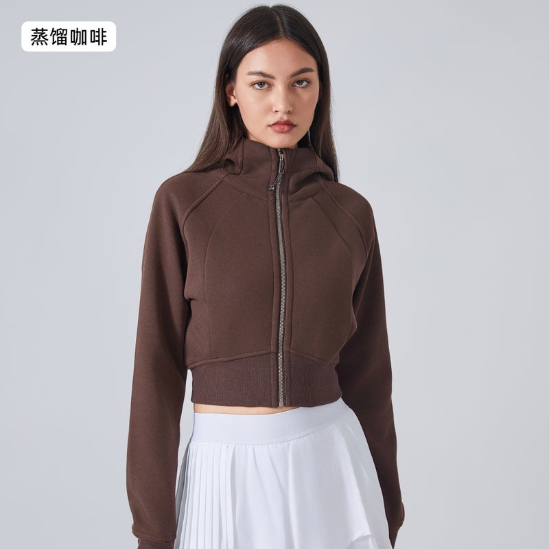 Generic Autumn Winter Zip Hoodie Cropped Fitness Jacket Distilled coffee