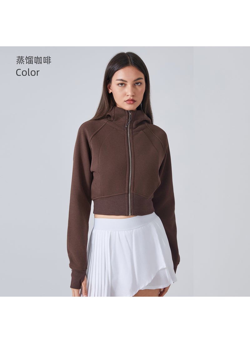 Autumn Winter Zip Hoodie Cropped Fitness Jacket Distilled coffee - pzsku/Z8DA1F9EF67427D60A76EZ/45/_/1730313335/ea65cc13-43bd-42f3-92dd-75c4d20f99c6