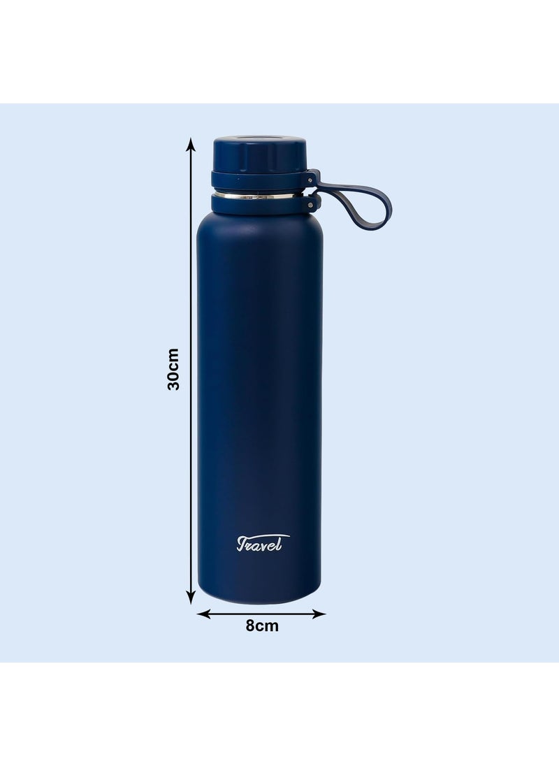 Kuber Industries Kuber Industries Vacuum Insulated Stainless Steel Water Bottle with Sipper and Handle | Leakproof, BPA Free, Rustproof | 1100 ML | Navy Blue  - Image 3