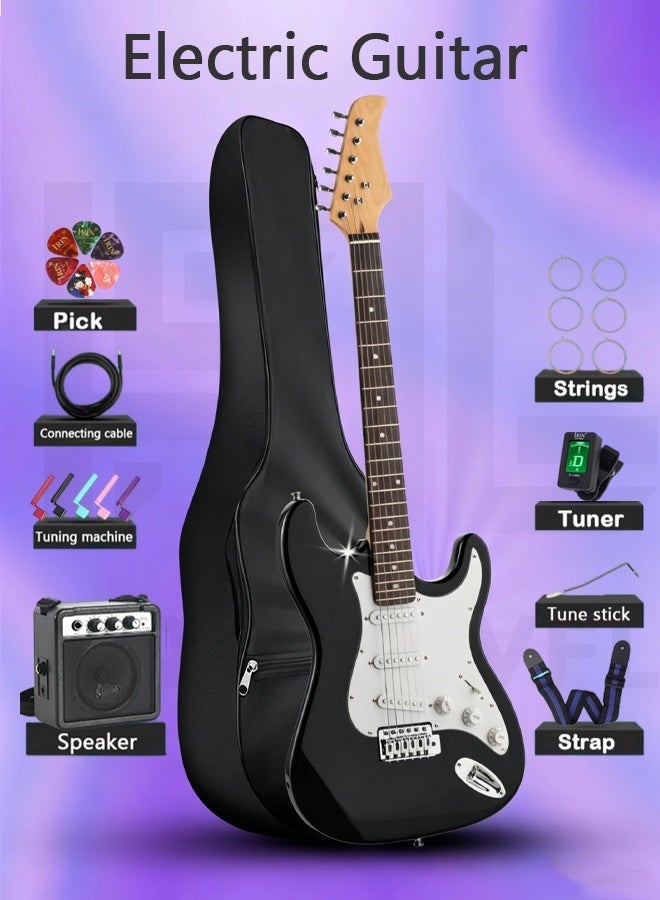 آيرين جيتار كهربائي، مقاس كامل 39 بوصة، مع حقيبة + مكبر صوت + موالف + حزام + أوتار + ريشة + لفافة أوتار (أسود) - Image 1