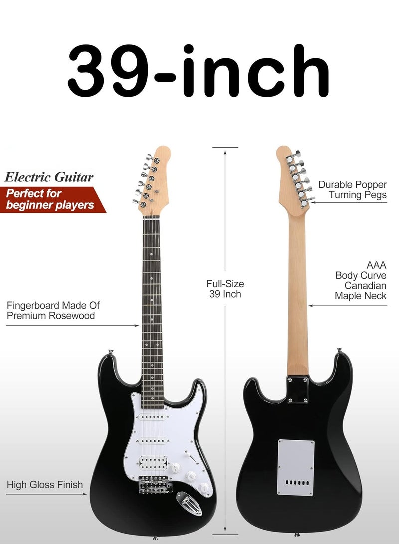 آيرين جيتار كهربائي، مقاس كامل 39 بوصة، مع حقيبة + مكبر صوت + موالف + حزام + أوتار + ريشة + لفافة أوتار (أسود) - Image 3