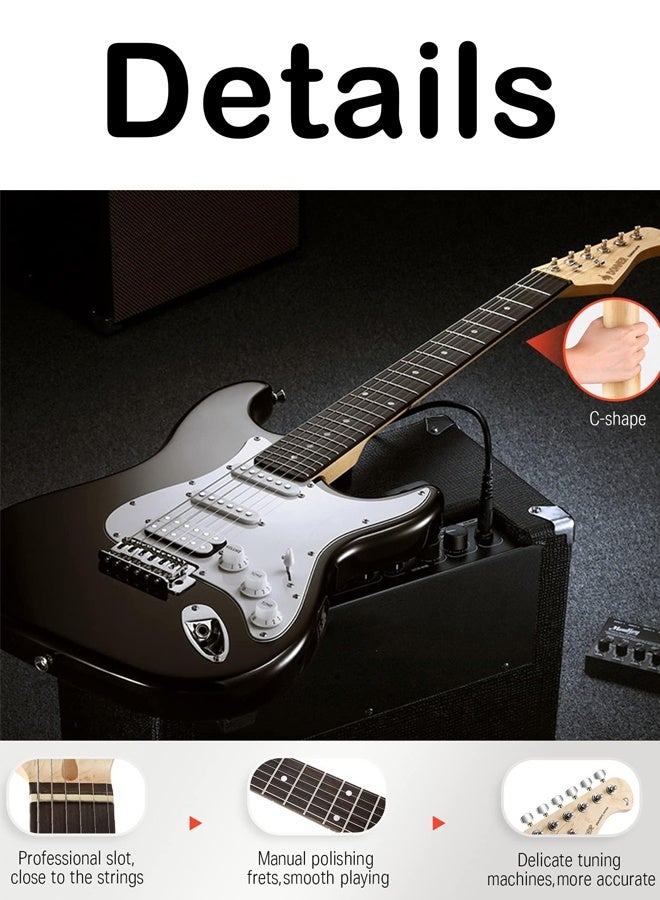 آيرين جيتار كهربائي، مقاس كامل 39 بوصة، مع حقيبة + مكبر صوت + موالف + حزام + أوتار + ريشة + لفافة أوتار (أسود) - Image 5