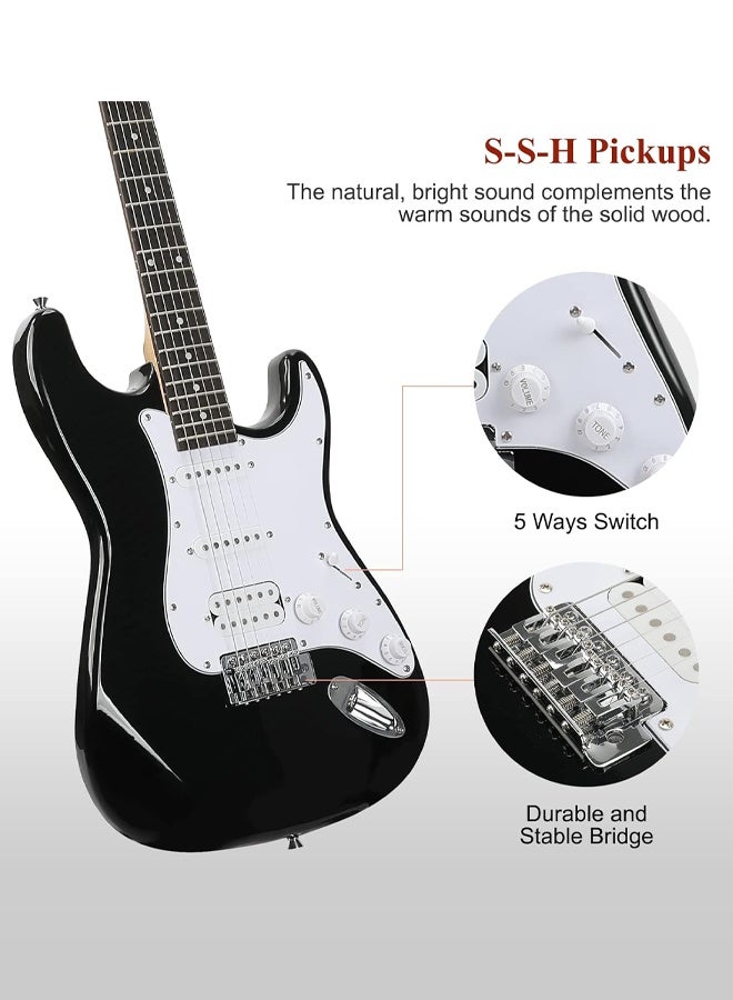 آيرين جيتار كهربائي، مقاس كامل 39 بوصة، مع حقيبة + مكبر صوت + موالف + حزام + أوتار + ريشة + لفافة أوتار (أسود) - Image 2