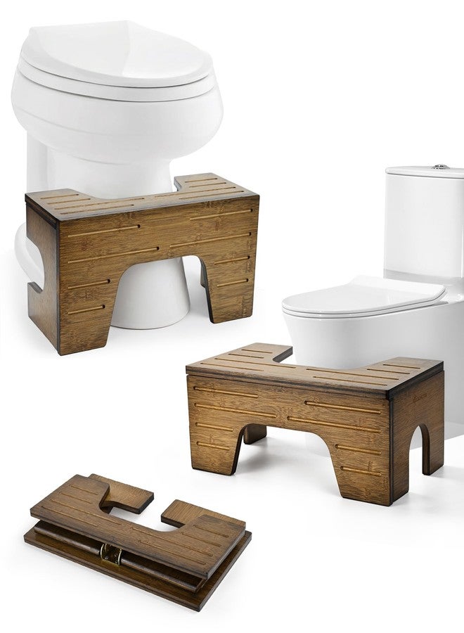 StrongTek Foldable Toilet Stool, 2-Level Bamboo Squatting Stool for Improved Posture, Adjustable 7 & 9 Inch Height Bathroom Poop Stool, Non-Slip Design for Adults and Kids, 300lb Load - Dark Walnut - Image 1