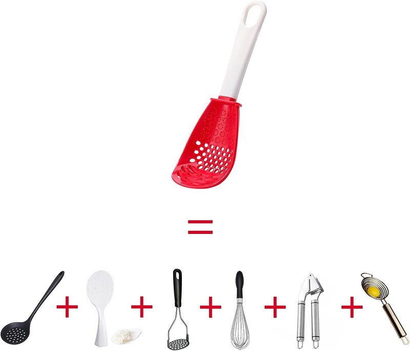 Ouboda 6 in 1 Multifunctional cooking gadgets, 356°F Heat Resistant kitchen gadgets, Egg Separator, Cooking, Draining, Mashing, Grating, Cooking spoon red - Image 5