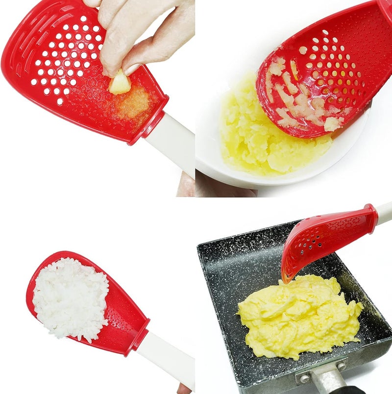 Ouboda 6 in 1 Multifunctional cooking gadgets, 356°F Heat Resistant kitchen gadgets, Egg Separator, Cooking, Draining, Mashing, Grating, Cooking spoon red - Image 4