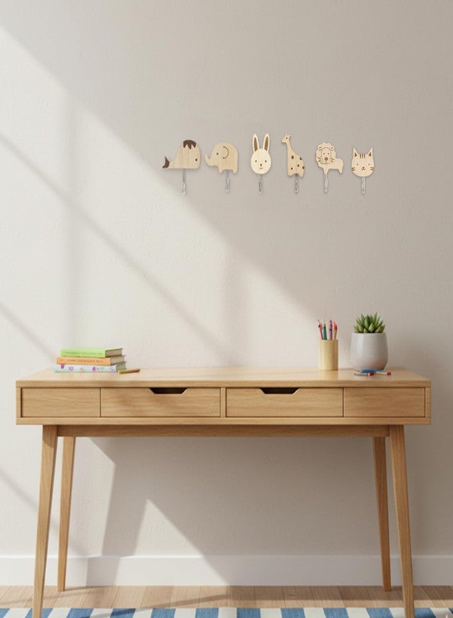 squishy 2Pcs Cartoon Wooden Wall Hooks,Wall Hook for Hanging, Cute Animal Design Adhesive Wall Hook,Decorative Hooks for Entryway, Room(Random Pattern) - Image 2