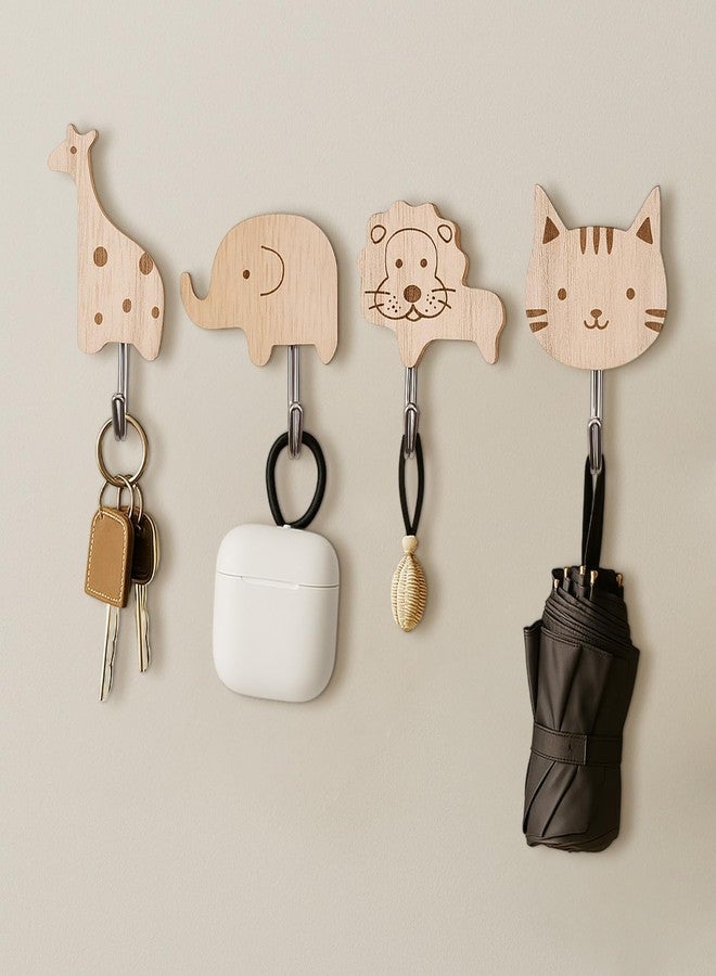 squishy 2Pcs Cartoon Wooden Wall Hooks,Wall Hook for Hanging, Cute Animal Design Adhesive Wall Hook,Decorative Hooks for Entryway, Room(Random Pattern) - Image 1