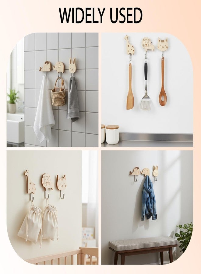 squishy 2Pcs Cartoon Wooden Wall Hooks,Wall Hook for Hanging, Cute Animal Design Adhesive Wall Hook,Decorative Hooks for Entryway, Room(Random Pattern) - Image 4