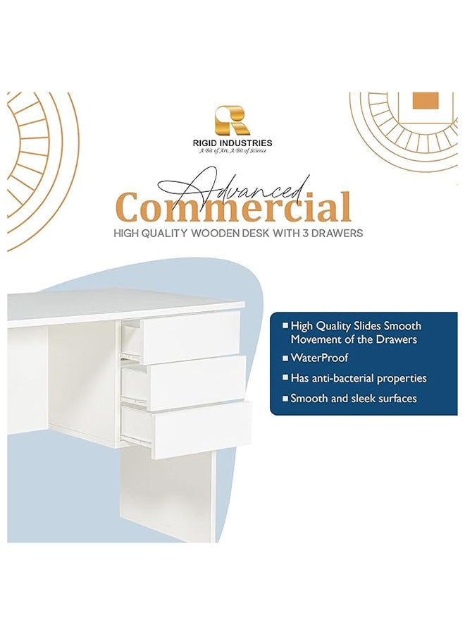 RIGID مكتب خشبى مع 3 أدراج لون أبيض 75x120x60 سم - Image 3