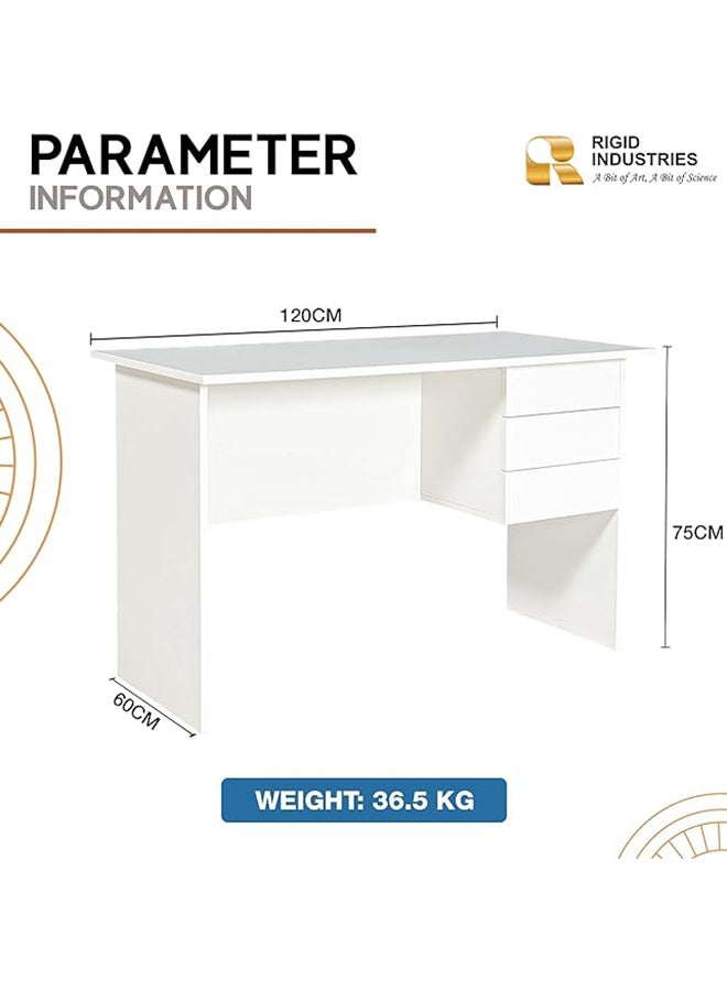 RIGID مكتب خشبى مع 3 أدراج لون أبيض 75x120x60 سم - Image 2