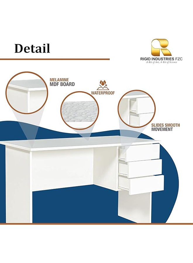 RIGID مكتب خشبى مع 3 أدراج لون أبيض 75x120x60 سم - Image 4