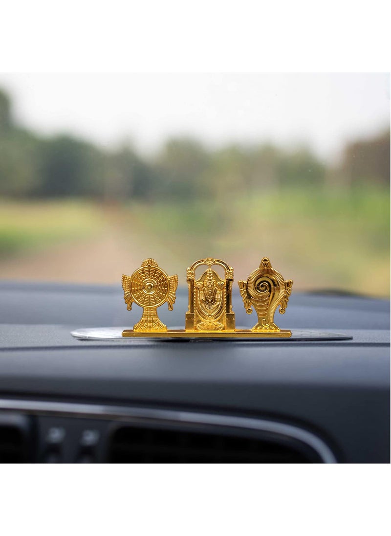 Spillbox Spillbox Car Dashboard Idols Accessories Car Dashboard Interior Perfect for Gifting Decorative Showpiece for Home and OfficeShanku Chakra Perumal Gold 