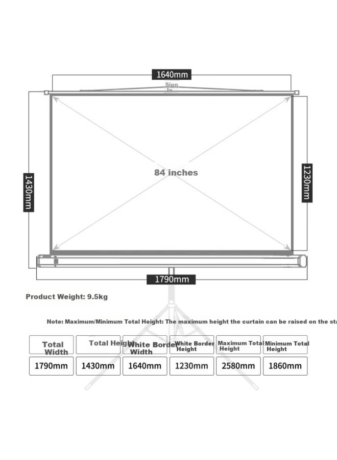 Deli 84-inch 4:3 Tripod Projection Screen, Compatible With Nut Pro, Xgimi, And Dangbei, Portable Home And Office Projector Screen 50490 - Image 4