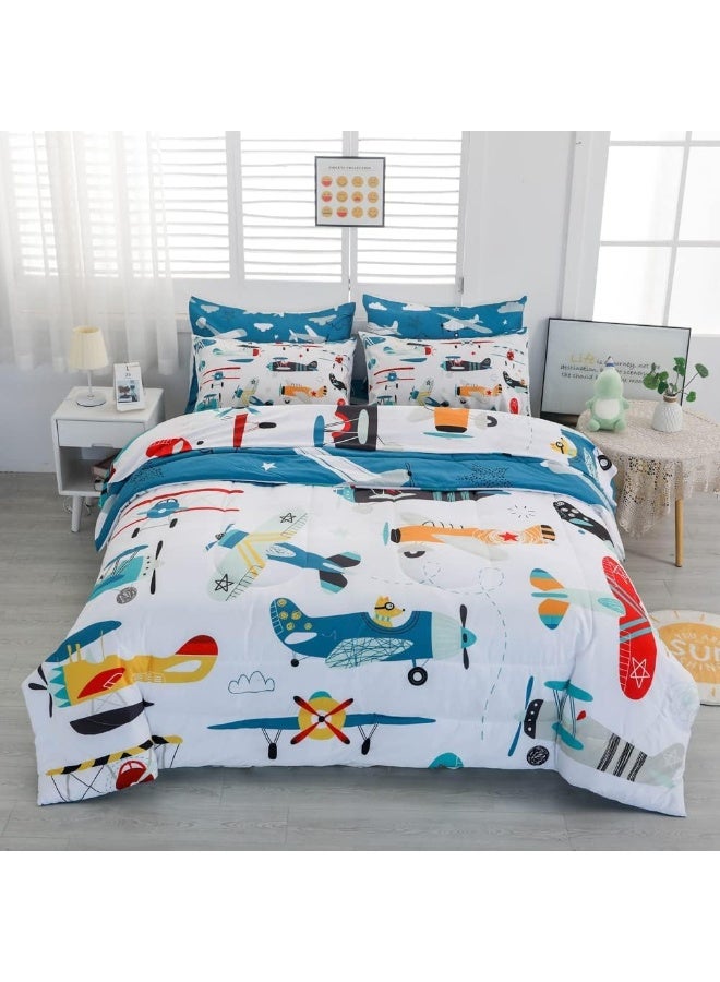 Yasida 7 Piece Airplane Comforter Set for Boys and Girls, Comforters Queen Size Bed in a Bag, Microfiber Kids Bedding for All Season - Image 1