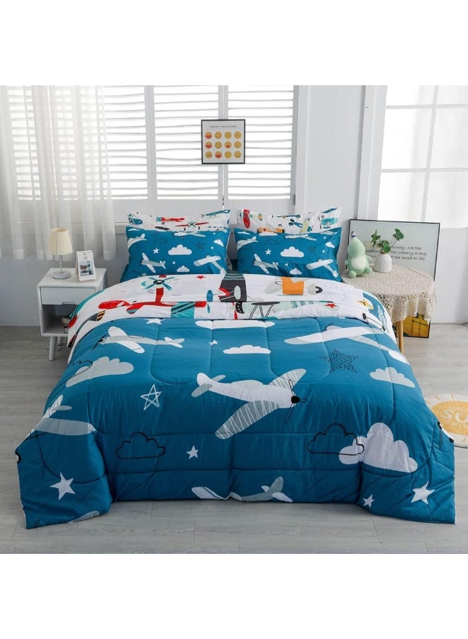 Yasida 7 Piece Airplane Comforter Set for Boys and Girls, Comforters Queen Size Bed in a Bag, Microfiber Kids Bedding for All Season - Image 5