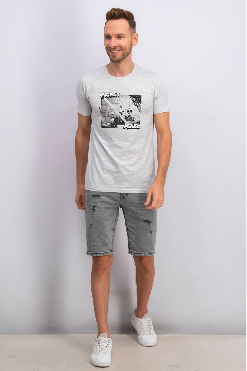 DIFUZED Men Crew Neck Short Sleeve Graphic Print T-shirt, Grey - Image 2