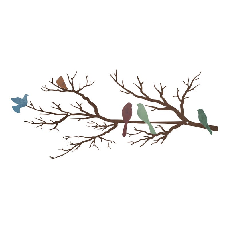 ESTART Metal Birds Wall Art, Metal Vivid Birds on Branch Silhouette Wall Decor Leaves with Bird Outdoor Hanging Wall Sculpture for Living room Bedroom Balcony Garden (Colorful, Large) - Image 1