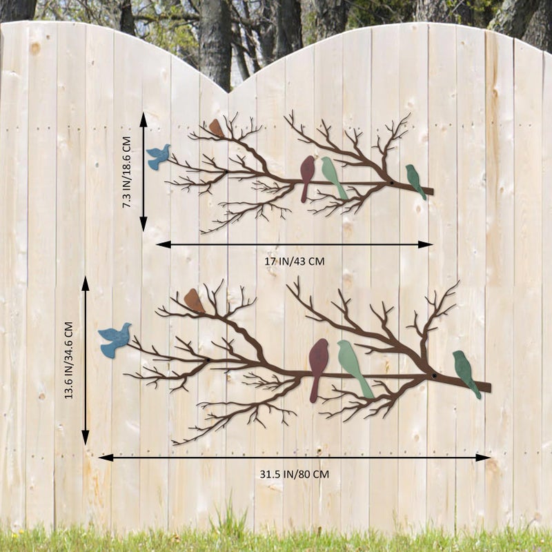 ESTART Metal Birds Wall Art, Metal Vivid Birds on Branch Silhouette Wall Decor Leaves with Bird Outdoor Hanging Wall Sculpture for Living room Bedroom Balcony Garden (Colorful, Large) - Image 4