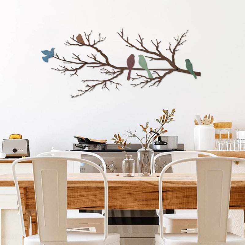 ESTART Metal Birds Wall Art, Metal Vivid Birds on Branch Silhouette Wall Decor Leaves with Bird Outdoor Hanging Wall Sculpture for Living room Bedroom Balcony Garden (Colorful, Large) - Image 2