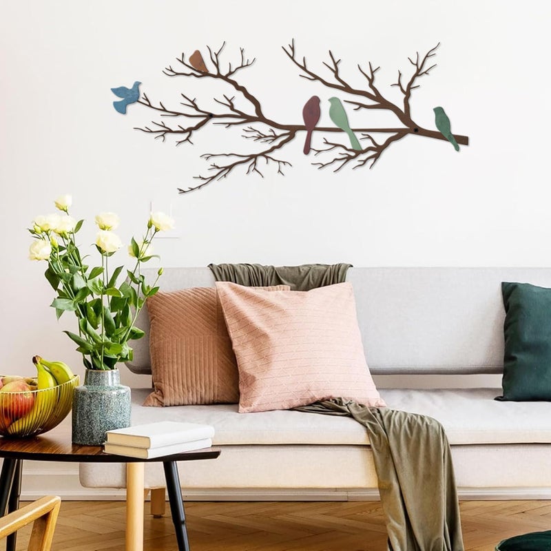 ESTART Metal Birds Wall Art, Metal Vivid Birds on Branch Silhouette Wall Decor Leaves with Bird Outdoor Hanging Wall Sculpture for Living room Bedroom Balcony Garden (Colorful, Large) - Image 5