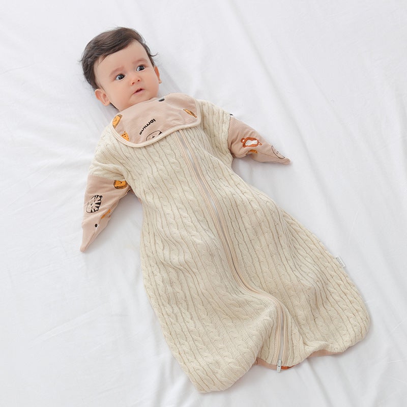 Baby Anti-Scare Sleeping Bag and Wrap Towel Stitching Pure Cotton Knitted Sleeping Baby Newborn Swaddling Anti-Scare Autumn and Winter - Image 3