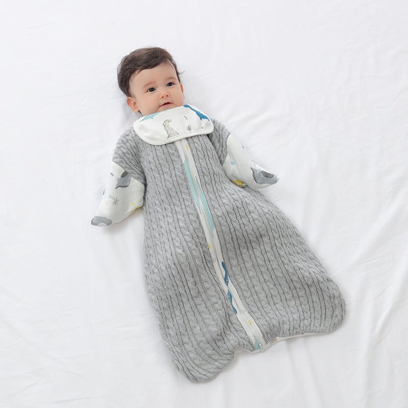 Baby Anti-Scare Sleeping Bag and Wrap Towel Stitching Pure Cotton Knitted Sleeping Baby Newborn Swaddling Anti-Scare Autumn and Winter - Image 4