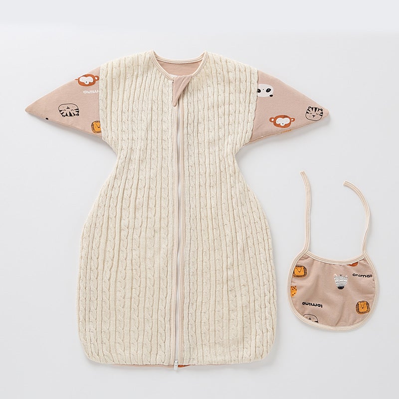 Baby Anti-Scare Sleeping Bag and Wrap Towel Stitching Pure Cotton Knitted Sleeping Baby Newborn Swaddling Anti-Scare Autumn and Winter - Image 1