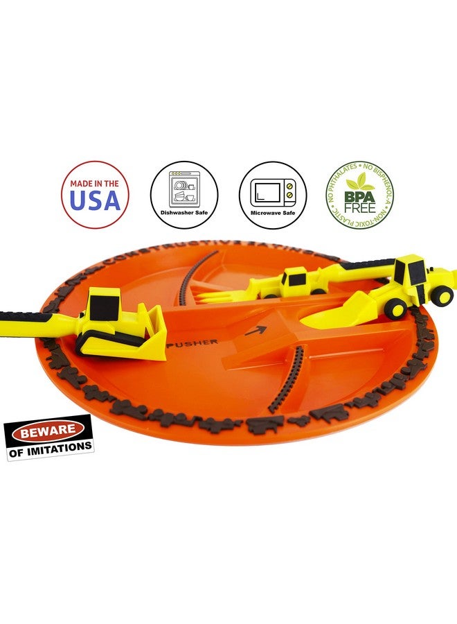 Constructive Eating Plate And Utensils Set Construction Made In Usa Toddler Dinnerware Kids Dinnerware And Utensils Set For Ages 13 Toddler Utensils 2 And 3 Year Old Divided Toddler Plates - Image 5