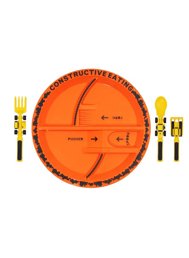 Constructive Eating Plate And Utensils Set Construction Made In Usa Toddler Dinnerware Kids Dinnerware And Utensils Set For Ages 13 Toddler Utensils 2 And 3 Year Old Divided Toddler Plates - Image 4
