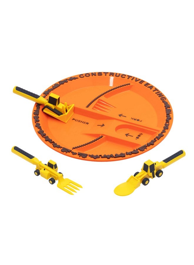 Constructive Eating Plate And Utensils Set Construction Made In Usa Toddler Dinnerware Kids Dinnerware And Utensils Set For Ages 13 Toddler Utensils 2 And 3 Year Old Divided Toddler Plates - Image 2