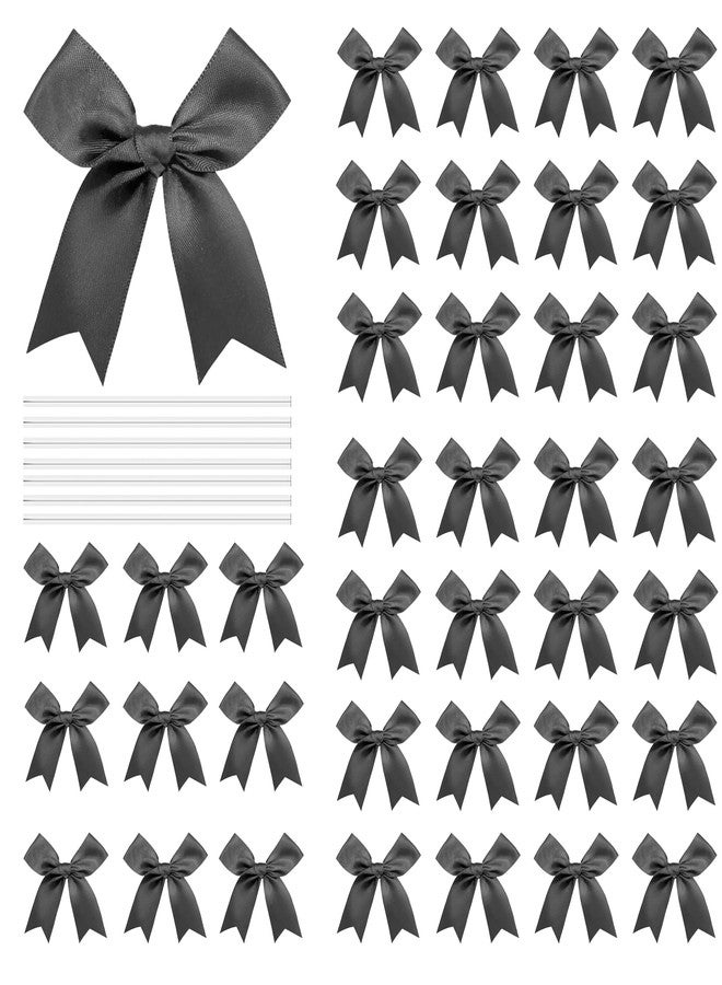 Amstorer 100 Pcs Twist Tie Bows Satin Ribbon Bow 3.3 Inch Gift Wrap Bow Craft Bows for Gift Wrapping, Party Decorations Gifts Bag DIY Treat Bags Black (Black, 1 Count(Pack of 100)) - Image 1