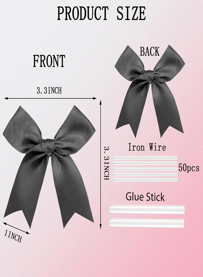 Amstorer 100 Pcs Twist Tie Bows Satin Ribbon Bow 3.3 Inch Gift Wrap Bow Craft Bows for Gift Wrapping, Party Decorations Gifts Bag DIY Treat Bags Black (Black, 1 Count(Pack of 100)) - Image 2